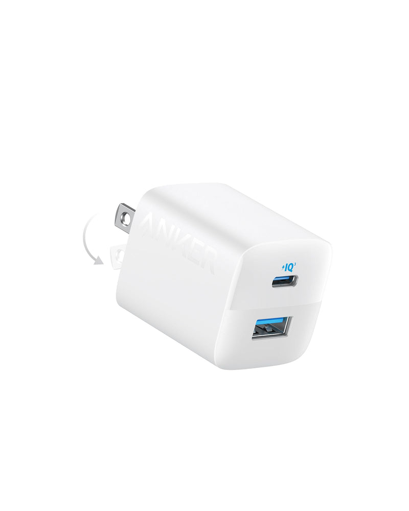 Anker 33W 2-Port Compact USB Charger Block, Foldable Type C Charger | Dual-Port for iPhone 17/16 Series, Galaxy, and More, Travel-Friendly