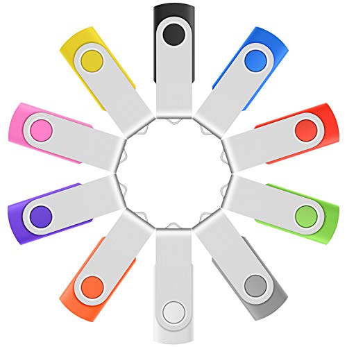 Professional 10-Pack of Enfain 16GB Multicolor USB 2.0 Flash Drive 10 Pack | Swivel Thumb Drives with 31 Labels | Gift-Ready Packaging for