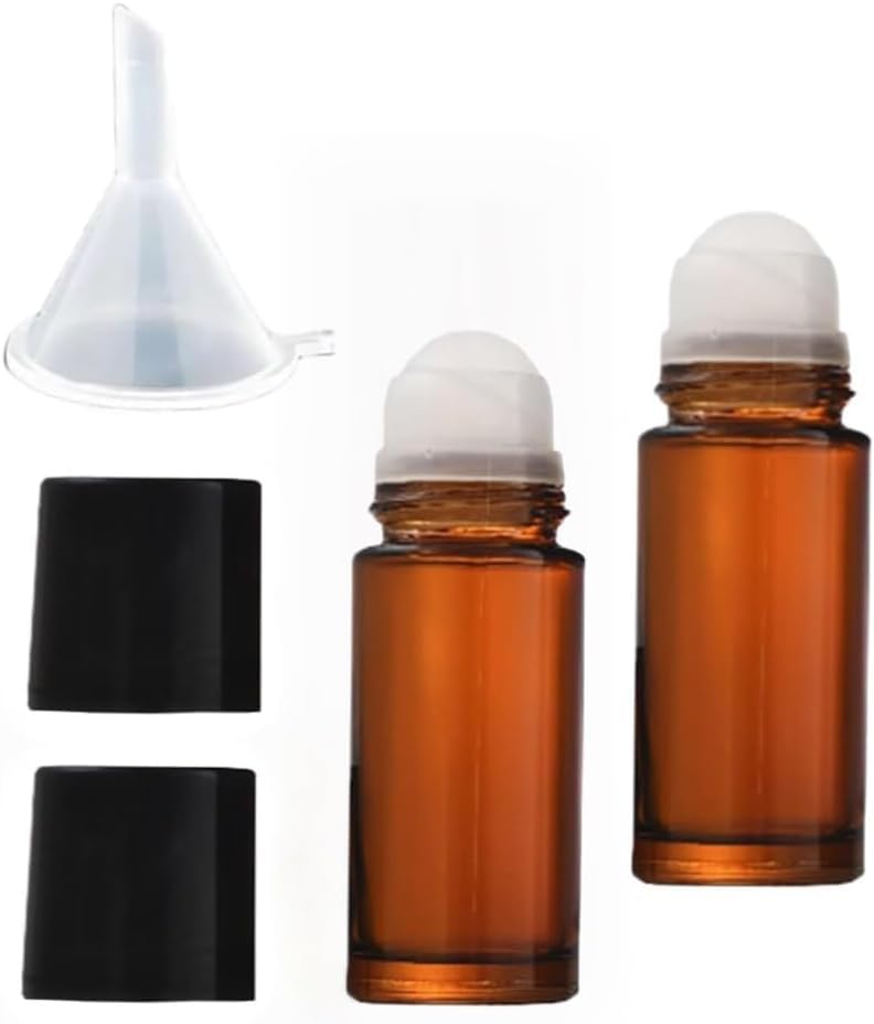 2Pcs Brown 30ml Glass Essential Oil Roller Bottles,Perfume Roller,Refillable Roll on Bottles Container Empty Deodorant Rollerball Beauty and