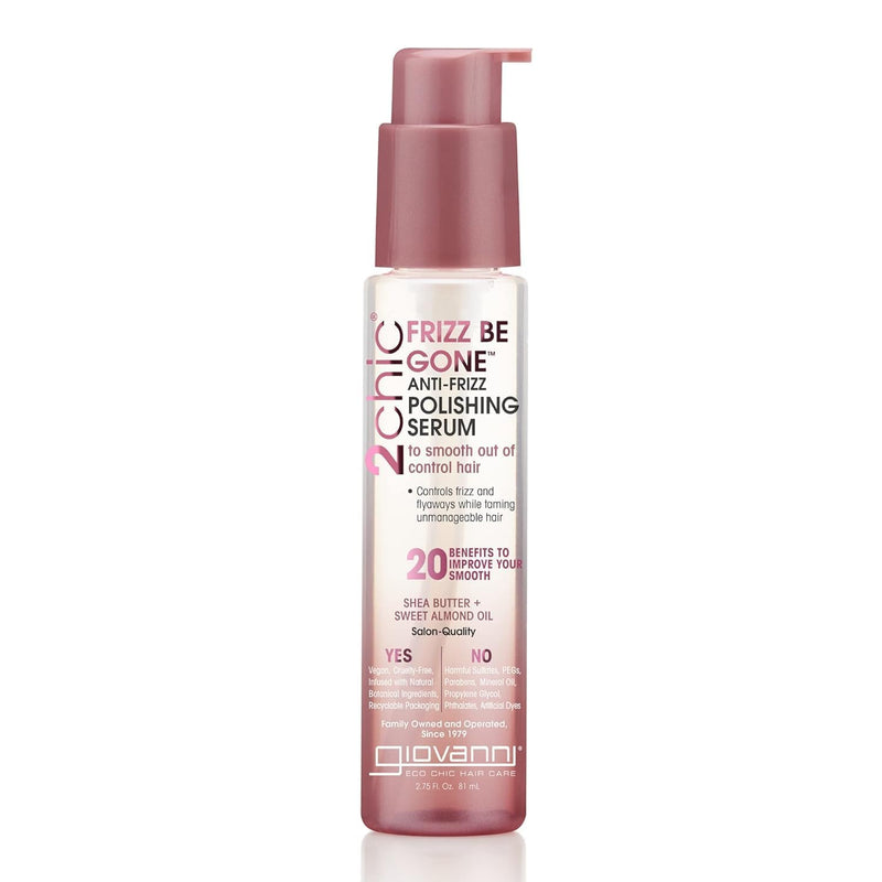 GIOVANNI 2chic Frizz Be Gone Anti-Frizz Polishing Serum, 2.75 oz | Natural Hair Smoothing Formula with Shea Butter & Sweet Almond Oil, No