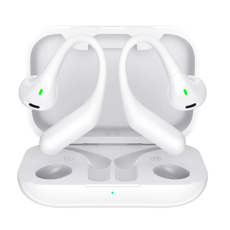 Open Ear Headphones,Bluetooth Wireless Earbuds,5.9g Ultra-Lightweight Sport Earphones with Mic for Running Cycling,Secure Fit for Small Ears (White)