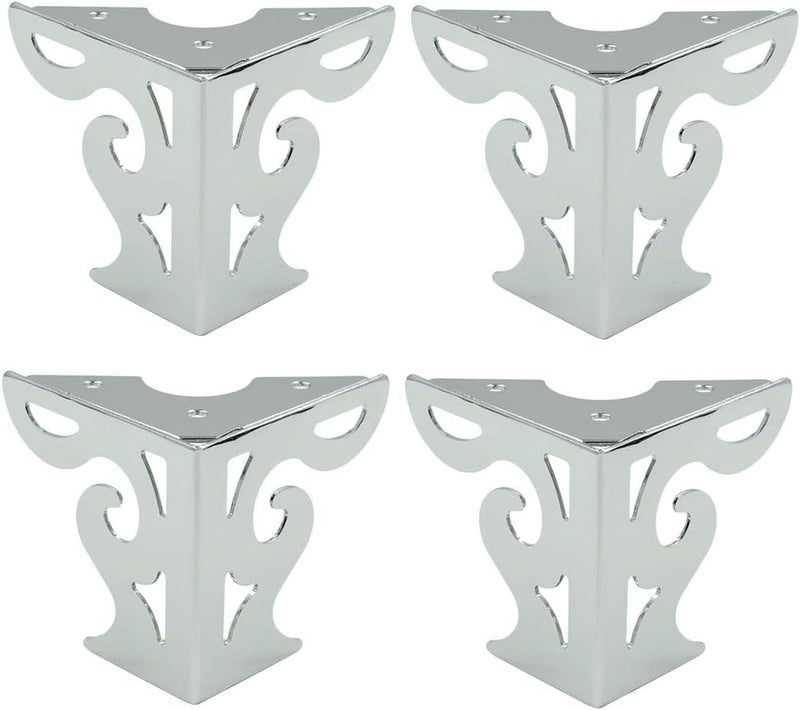 4pcs 3-Inch Furniture Legs, Polished Chrome | Hollow Out Modern, Triangle Feet, For Sofa Table Cabinet Cupboard Bed Couch Chair, Bookcase Feet Silver