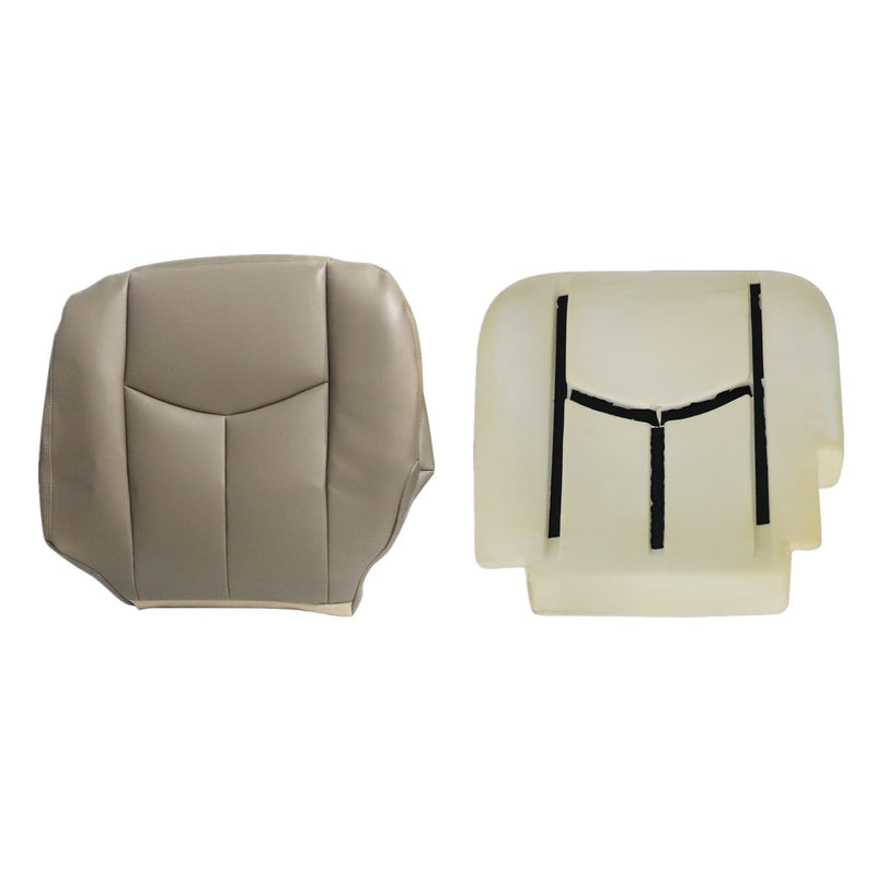 NLQR Front Driver Bottom Replacement Seat Cover Tan 522 & Foam Cushion Compatible with Chevy Silverado Avalanche GMC Sierra 2003 2004 2005 2006 2007