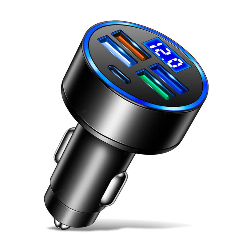 5 Port USB Car Charger(4USB+Type C) Compact Fast Charger Cigarette Lighter Adapter with LED&Voltage Monitor, Compatible with iPhone 14/Pro