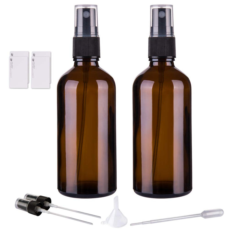 Hydior Amber Glass Spray Bottles for Essential Oils, 4oz Empty Small Fine Mist Spray Bottle 2 Pack Black Amber