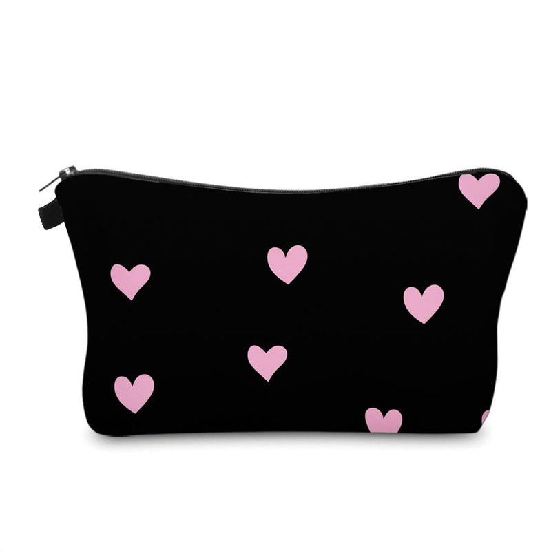 Cute Travel Makeup Bag Cosmetic Bag Small Pouch Gift for Women (Pink Heart)