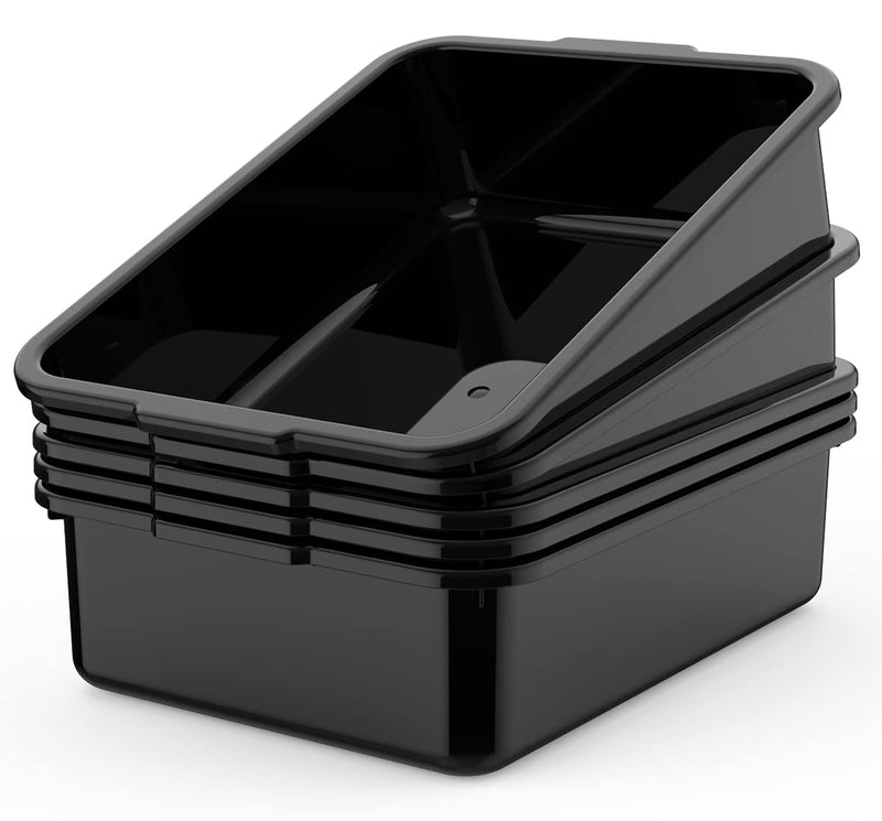 5-Pack Commercial Bus Tubs Box/Tote Box, Black Plastic Storage with Handles, Wash Basin Tub 8 Liter 8 Liter-Black Black