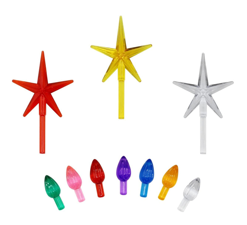 Creative Hobbies Ceramic Christmas Tree Replacement Lights, Medium Twist Light Ornaments, 100 Pc Multi Colors Plus 3 Tree Topper Stars Multicolor