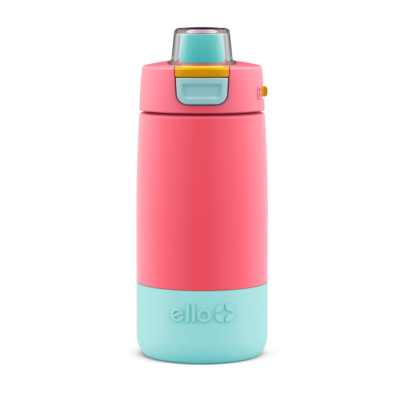 Ello Kids Colby 12oz Stainless Steel Insulated Water Bottle with Straw and Built-In Silicone Coaster Carrying Handle and Leak-Proof Locking Lid