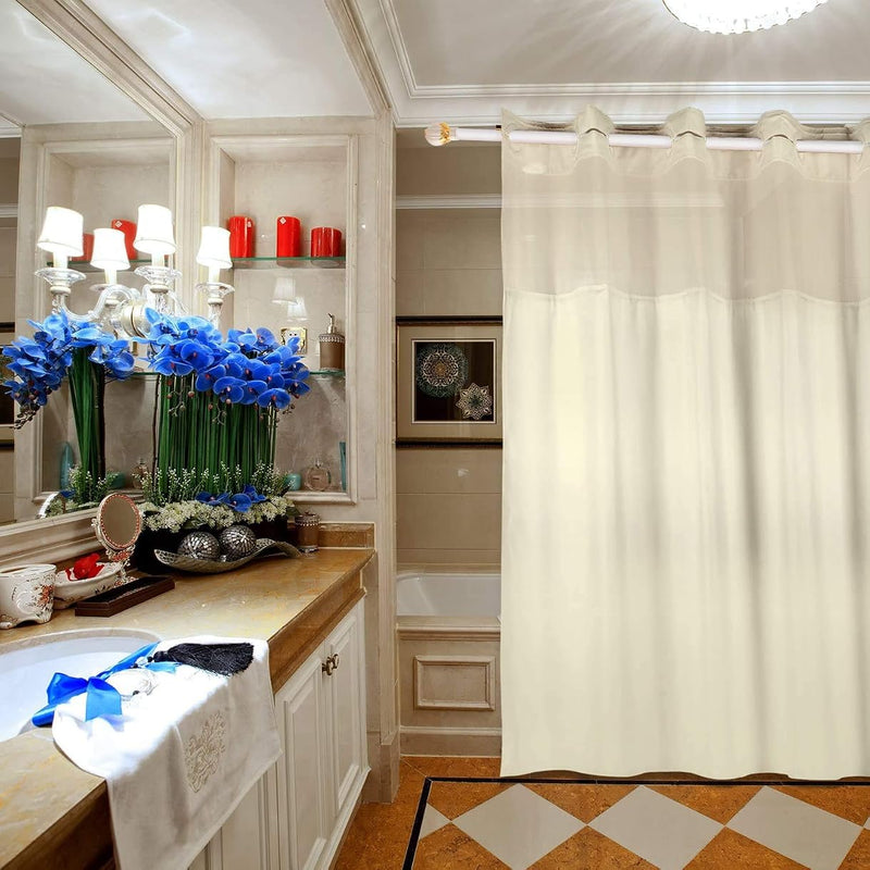 Shower Curtain Liner with Snaps 70" W X 54" H Waterproof Polyester Fabric Bath Curtain with Magnet White