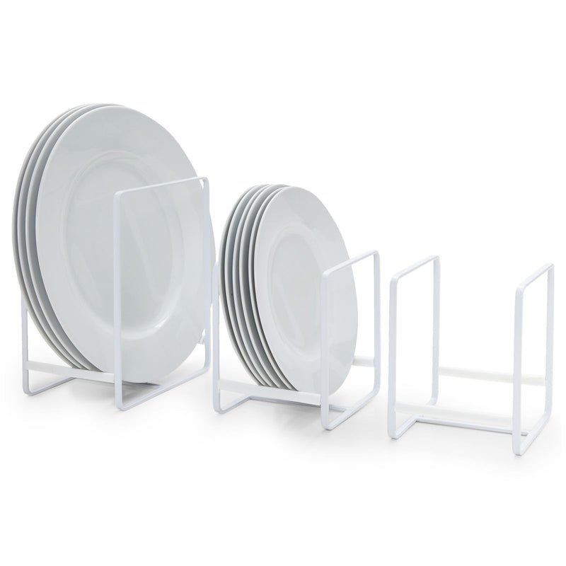 Juvale 3-Piece Plate Organizer - Space-Saving Cabinet Storage & Dish Storage Rack - Plate Stand & Pot Lid Holder - Pack of 3, White, 1 Large & 2 Small