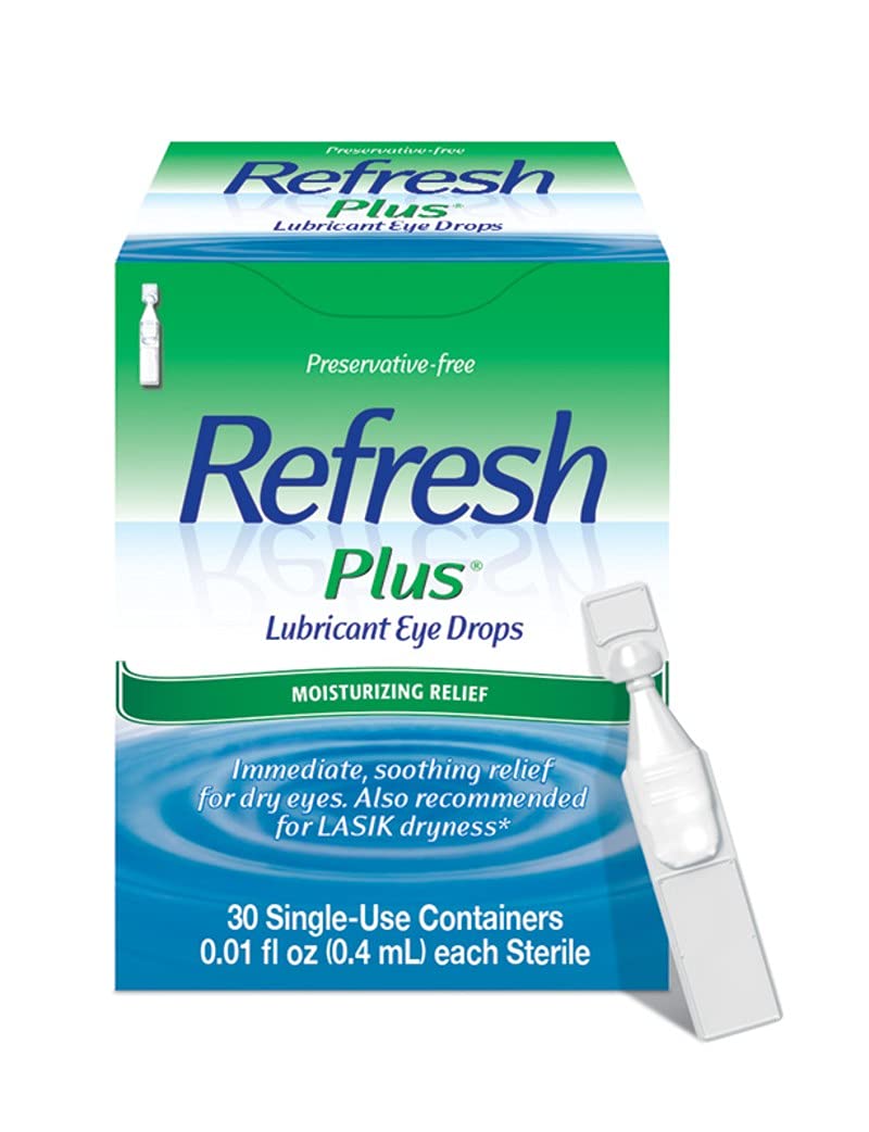 REFRESH PLUS Lubricant Eye Drops Preservative-Free Artificial Tears, 0.01 fl oz (0.4 mL), 30 Single-Use Containers 30 Count (Pack of 1)