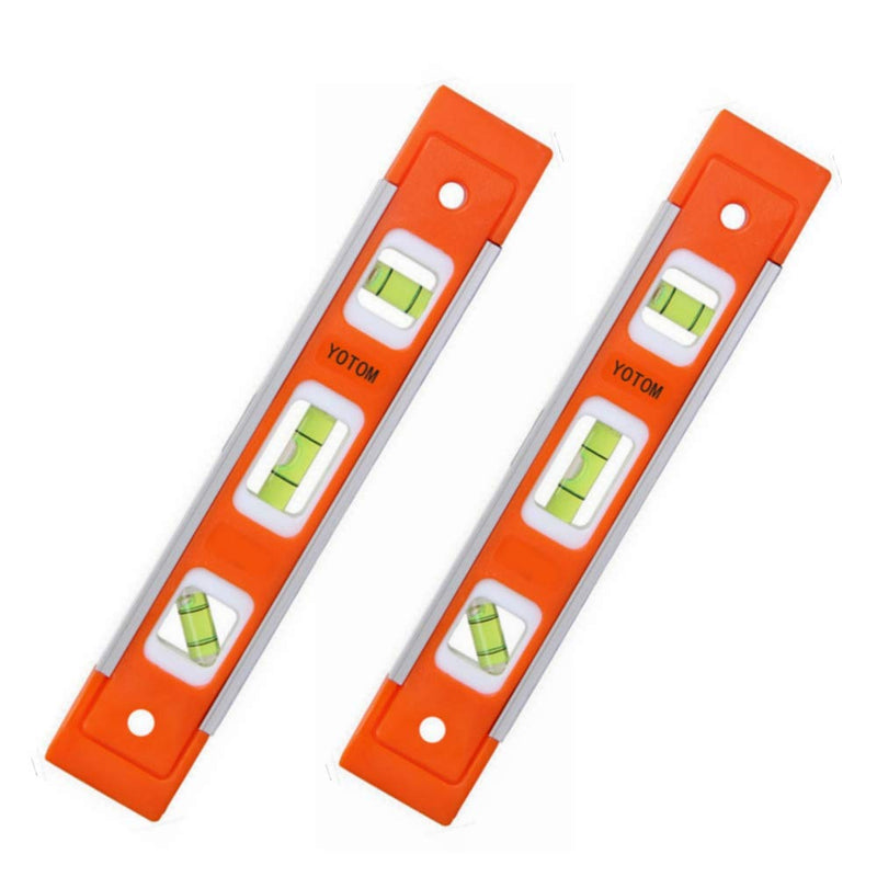 2pcs 9 inch Aluminum-Sided Magnetic Torpedo Level, Box Level Spirit Bubble level - Orange
