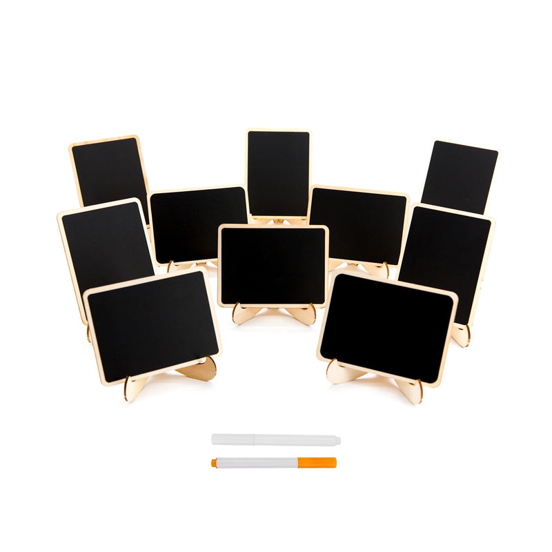 DSTELIN 10 Pack Mini Chalkboards Signs with Easel Stand, Small Rectangle Chalkboards Blackboard, Wood Place Cards for Weddings, Birthday Parties,