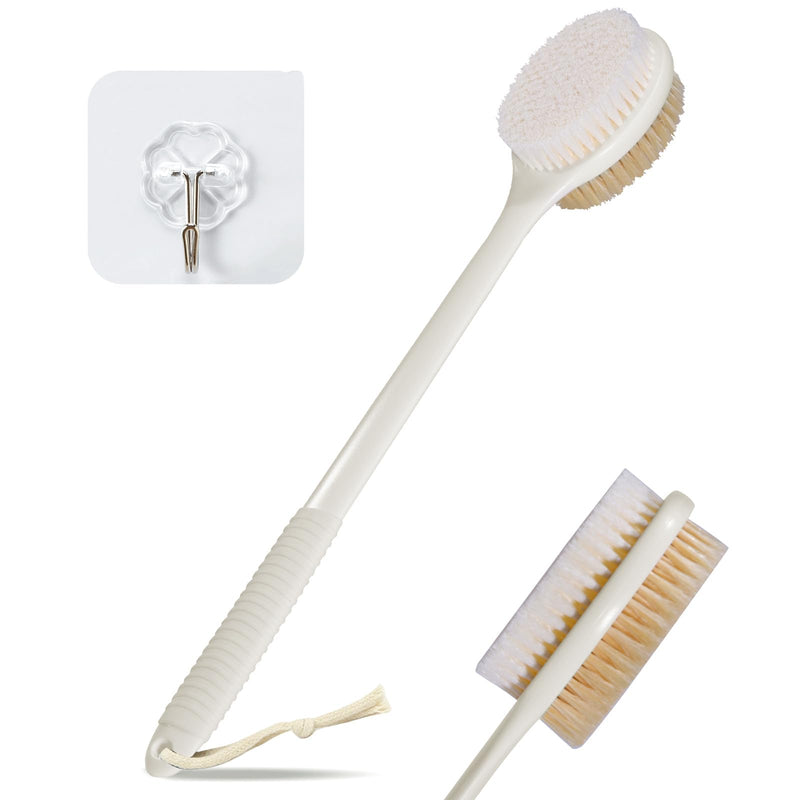 VANZAVANZU 17 Inch Anti-Slip Long Handle Back Scrubber for Shower – Dual-Sided Shower Brush and Shower Back Scrubber with Soft and Stiff Bristles