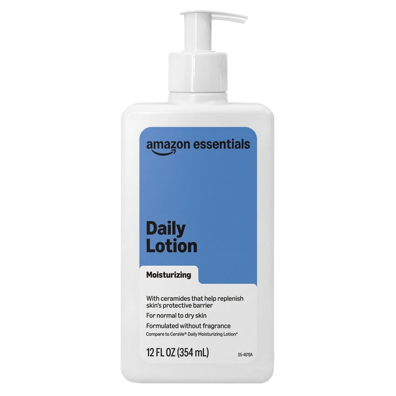 Amazon Essentials Daily Moisturizing Lotion for Face and Body, Fragrance Free, with Ceramides, 12 fl oz, 1-Pack 12 Fl Oz (Pack of 1)