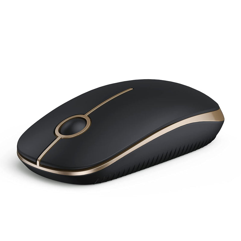 Vssoplor Wireless Mouse, 2.4G Slim Portable Computer Mice with Nano Receiver for Notebook, PC, Laptop, Computer (Black and Gold)
