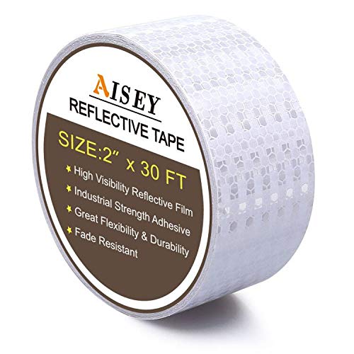 AISEY 2" X 30ft Reflective Tape White Outdoor High Vis Conspicuity Safety Tape, Reflector Tape Trailer Waterproof 2" x 30 Feet WHITE