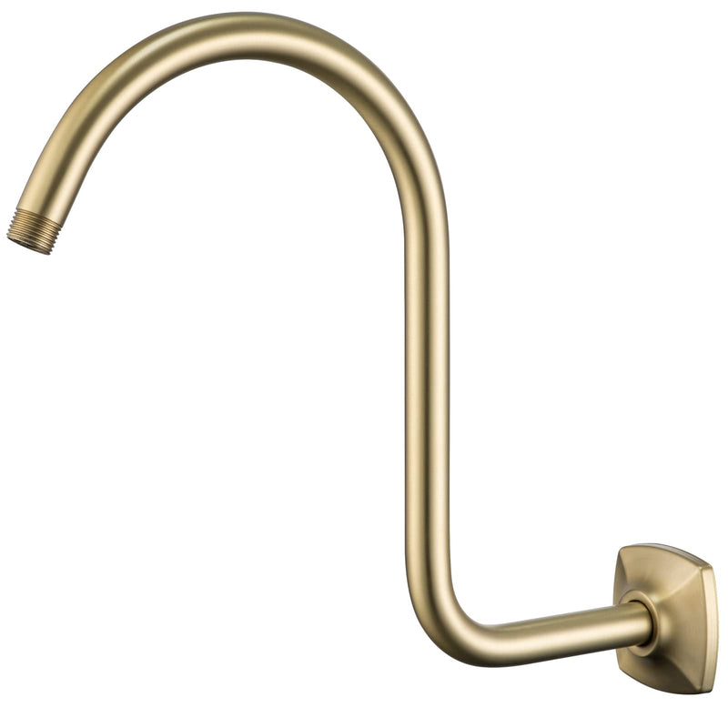 13 Inch High Rise S Shape Shower Extension Arm with Flange,Brushed Gold Shower Head Extender Arm Wall Mounted,Standard 1/2" Connection-Bathroom