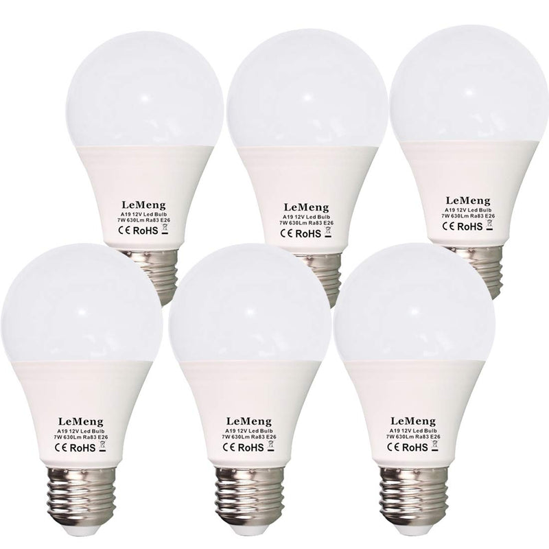 12V LED Light Bulb 7W 630Lm AC/DC10-30Volt Low Voltage E26 Base (2700K Warm White)40-60 Watt A19 Bulbs Equivalent,Landscape Garden Yard, 12volt