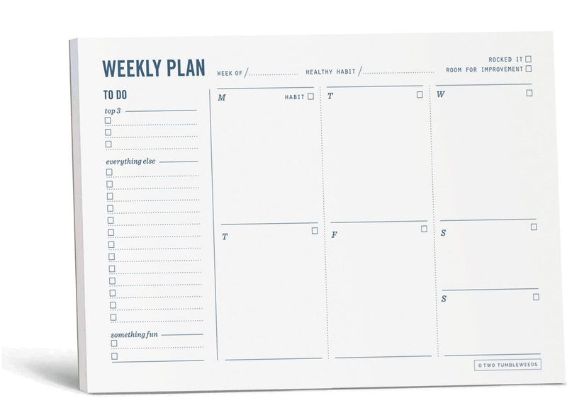 Two Tumbleweeds Weekly Planner Pad - Undated 6X9" Weekly To-Do List Notepad with Calendar and Task List, Perfect Desk Organizer for School & Work