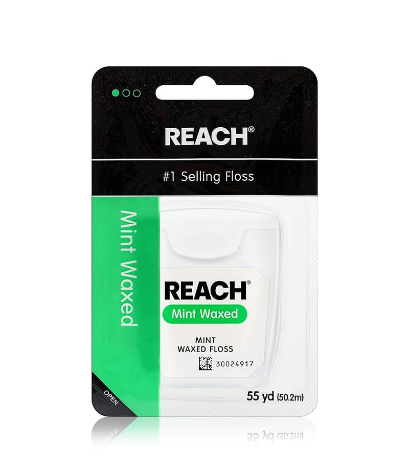 REACH Waxed Dental Floss, Mint, Plaque Remover for Teeth, Shred Resistant, Floss Slides Smoothly, Easy to Use, Waxed, Deep Cleaning Teeth, Oral