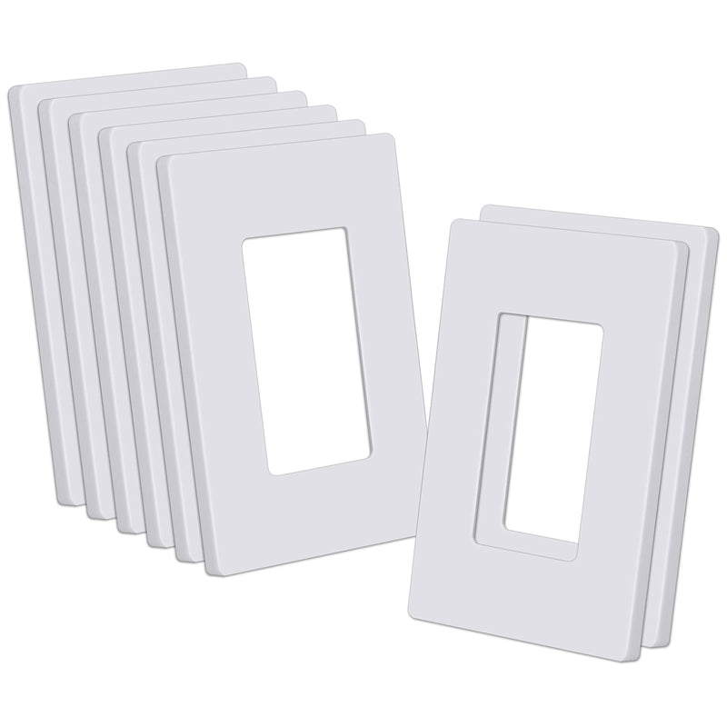 CML Decorator Screwless Wall Plate, 1-Gang Receptacle Outlet Cover, 8 Pack Hidden Screw Smooth Face Switch Plates, Standard Size 2.91"x4.68", UL