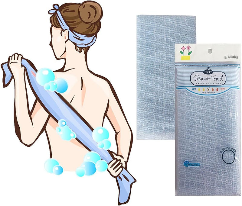 Premium Exfoliating Washcloth Towel(Blue) Korean Loofah Bath Sponge Long Back Scrubber African Bath Sponge African Long Net for Shower/It Becomes