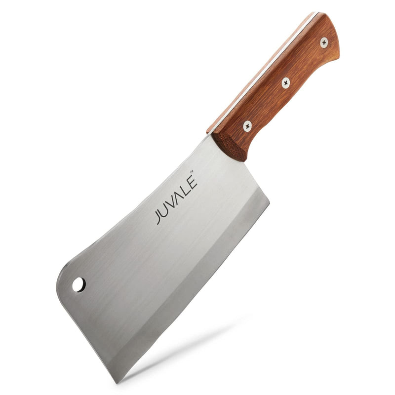 Juvale Meat Cleaver - 8-Inch Stainless Steel Blade, Wood Handle - Heavy-Duty Butcher Knife & Bone Cleaver for Beef Brisket, Meat Cutting &