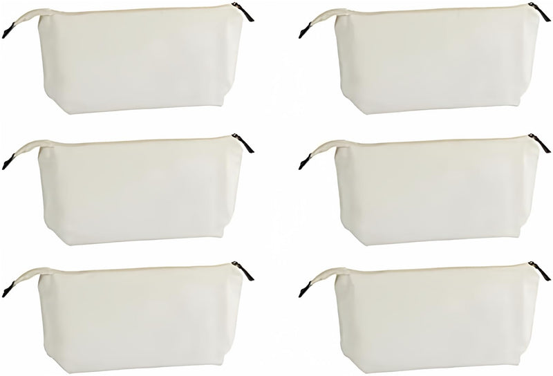 Juvale Canvas Makeup Bag - 6 Pack, 11.75 x 5.5 In, White Cotton - Travel Cosmetic & Toiletry Pouches with Zipper - Blank DIY Canvas Pouches for