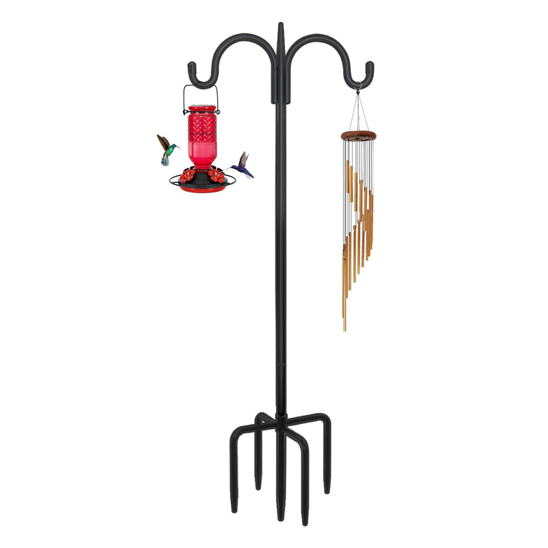 FEED GARDEN Heavy Duty Shepherds Hook 76" Double Hooks Adjustable (44/60/76") - Alloy Steel 5-Prong Base, 17lb Capacity - Easy Assembly Bird