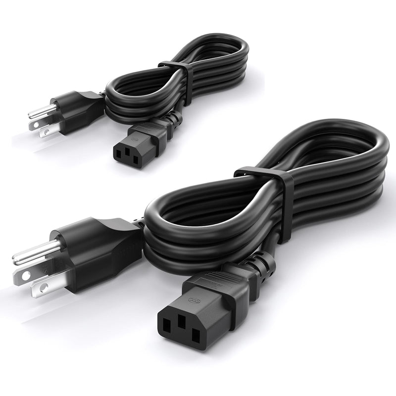 3 Prong AC Power Cord - Universal Replacement Cable for PC, Monitor, Projector, Printer, Scanner, Amplifiers, Electronics - IEC 320 C13 to NEMA