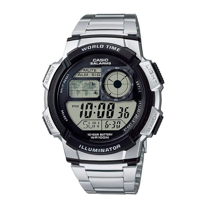 Casio AE1000W Series | Men’s Digital Watch | 100M WR | Multi Alarms | 100 SEC Stopwatch | Countdown Timer | World Map for World Time | LED Light |