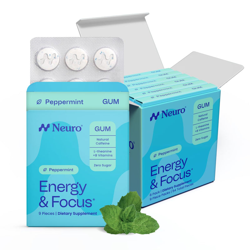 Neuro Energy & Focus Gum - Caffeine Gum with 40mg Natural Caffeine & L-Theanine - Nootropic Energy Supplement with B Vitamins - Sugar Free, Vegan