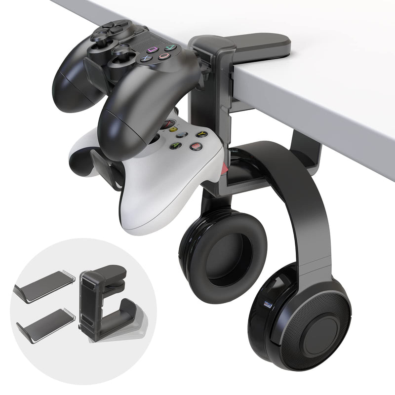 3-in-1 Headset&Controller Holder - EURPMASK Upgraded PC Gaming Headset Stand, Adjustable Clamp-on Headphone Holder,Headphone Controller Hook Under