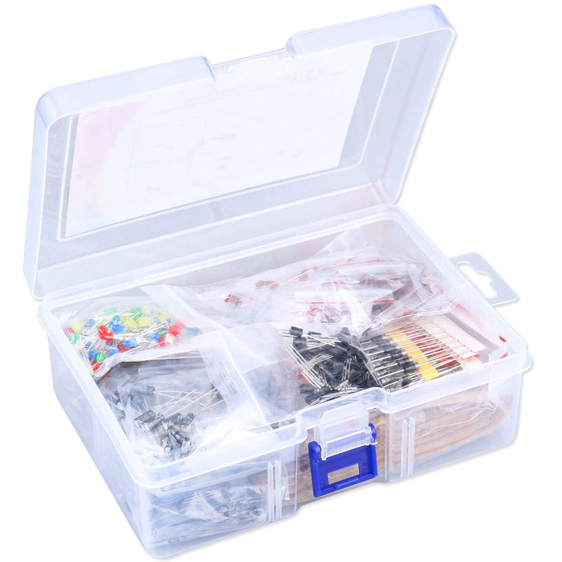 1400Pcs Basic Electronics Component Assortment Kit, Electrolytic Capacitor, Ceramic Capacitor, LED Diode, Common Diode, Resistor, Transistor