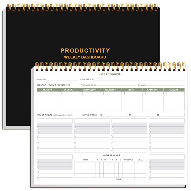 Weekly Productivity Dashboard - 8.5" x 11" Dashboard Desk Notepad Has 6 Focus Areas to List Tasks for Goals, Projects, Clients, Academic or
