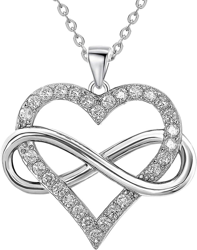 JES & JANI Infinity Heart Necklace for Women, Love Heart Pendant with Cubic Zirconia and Infinity Necklace for Girlfriend Contemporary