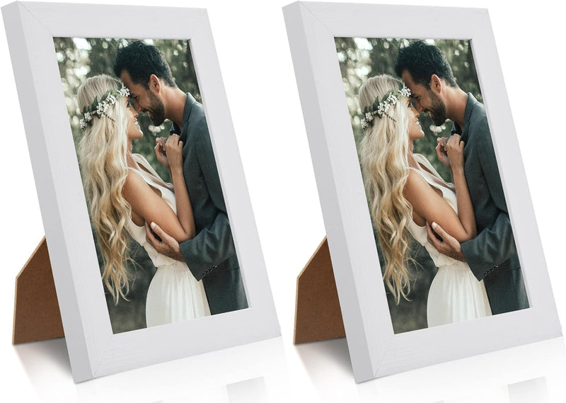 PECULA 2 Pack 4x6 Frames, White Wall & Tabletop Display, Clear Photo Frame White 4x6in