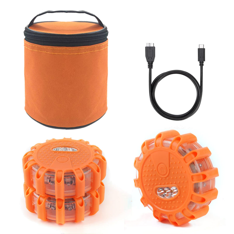 Ecoangel USB Rechargeable LED Road Flares Emergency Lights-Roadside Warning Car Safety Beacon Flashing Disc Flare Kit with Magnetic Base for