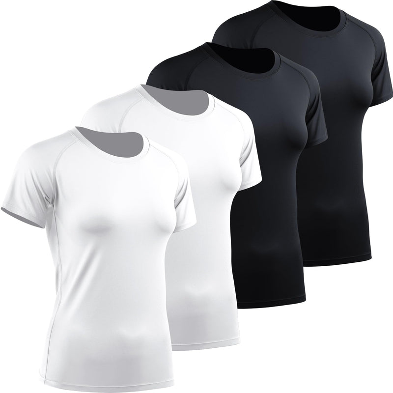 CADMUS Women's Workout Shirts for Running Yoga Tee Shirts Dry Fit Pack of 5/3 Small 18# Black+black+white+white, 4 Pack