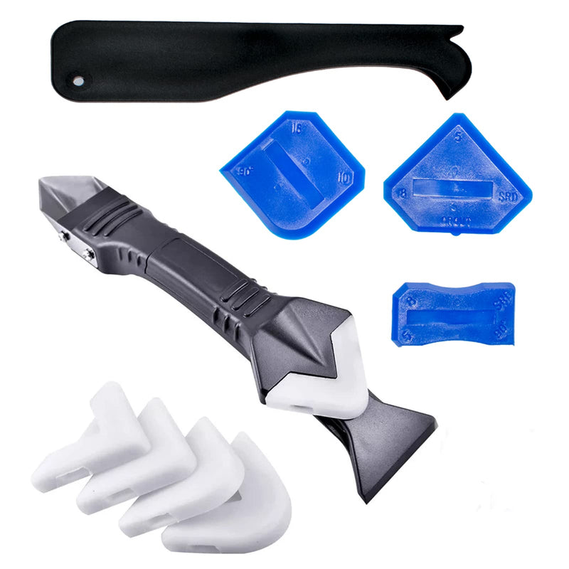3 in 1 Silicone Caulking Tools(Stainless Steelhead), Sealant Finishing Tool Grout Scraper, Reuse and Replace 5 Silicone Pads, Great Tools for