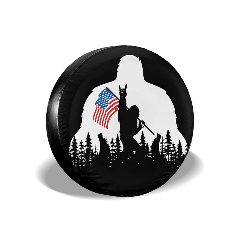 Bigfoot American Flag Camping Spare Tire Cover Wheel Protectors Weatherproof Wheel Covers Universal Fit for Trailer Rv SUV Truck Camper Travel
