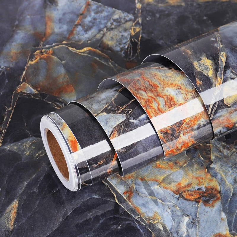Livelynine Blue Gem Marble Contact Paper Self Adhesive Wallpaper Peel and Stick Countertops for Kitchen Cabinet Table Desk Bathroom Counter Top