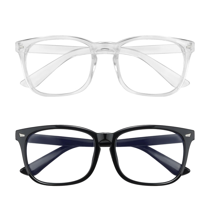 Blue Light Blocking Glasses, 2 Pack Blue Light Glasses Men, Blue Light Glasses Women Eyeglasses Bluelight Eyestrain Black + Clear