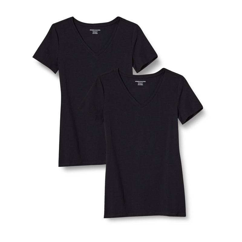 Amazon Essentials Women's Regular-Fit Short-Sleeve V-Neck T-Shirt, Multipacks 2 Black X-Large