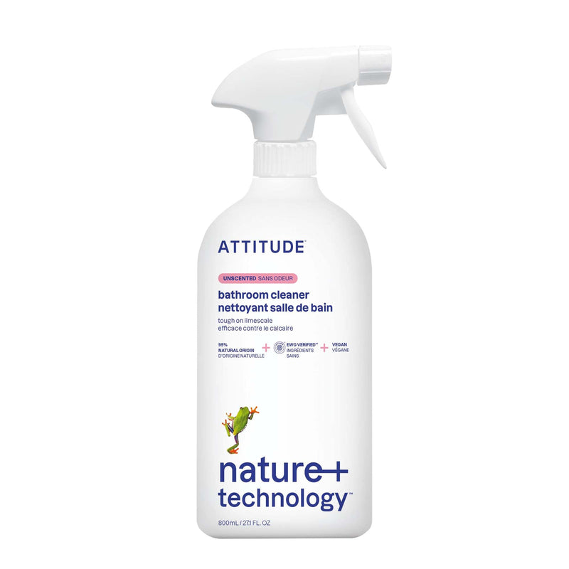 ATTITUDE Bathroom Cleaner Spray, EWG Verified, Plant-Based & Vegan, Safe for Bathroom Surfaces, Tiles, Tubs, Shower Walls, and Grout, Unscented,