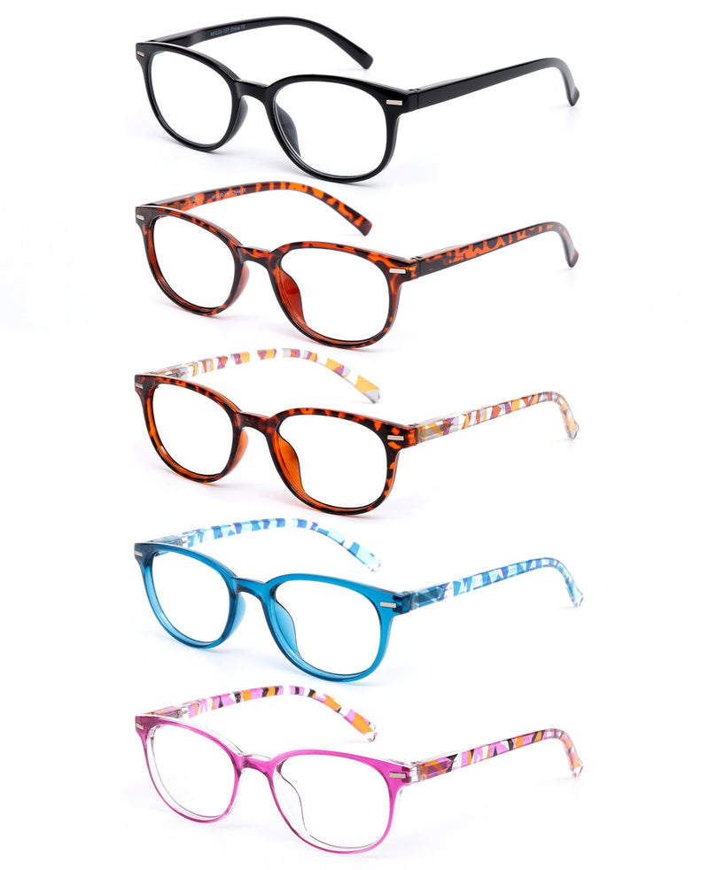 EFE Reading Glasses Readers for Women Ladies 1.5 Lightweight Full Frame Spring Hinge Eyeglasses 5 Pack (Mix Color, 1.50)