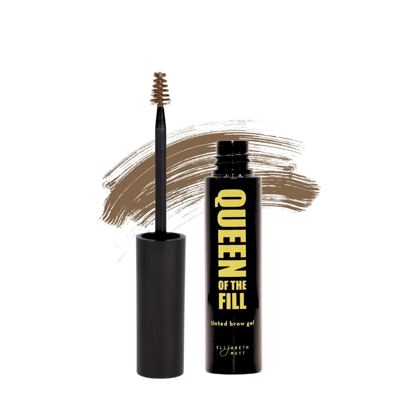Elizabeth Mott Queen of the Fill Tinted Eyebrow Gel – Light Medium Brown 4g | Brow Filler for Fuller Looking Brows, Covers Grays, Water-Resistant,