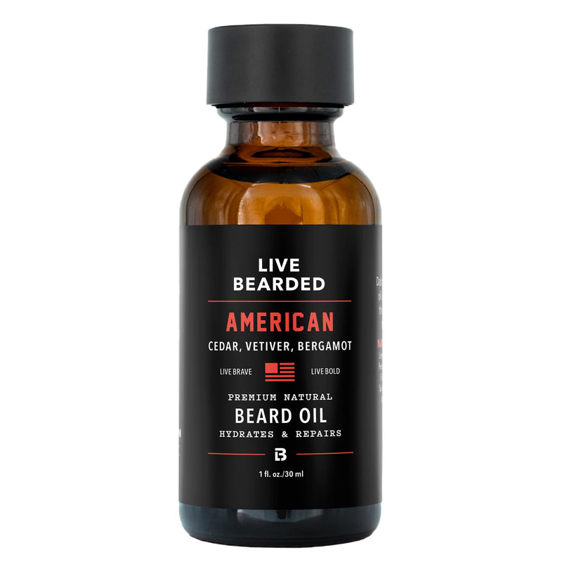 Live Bearded® Beard Oil, American Scent, Cedar, Vetiver, 1 fl oz American - Cedar, Vetiver, Bergamot